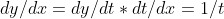 dy/dx = dy/dt * dt/dx = 1/t